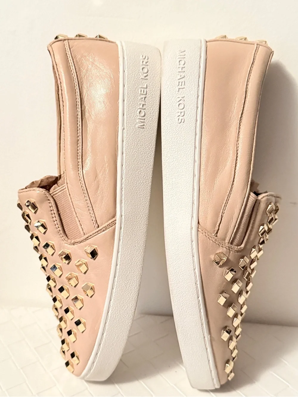 MICHAEL Michael Kors Keaton Studded Leather Slip On Sneakers Blush Pink Gold 9M